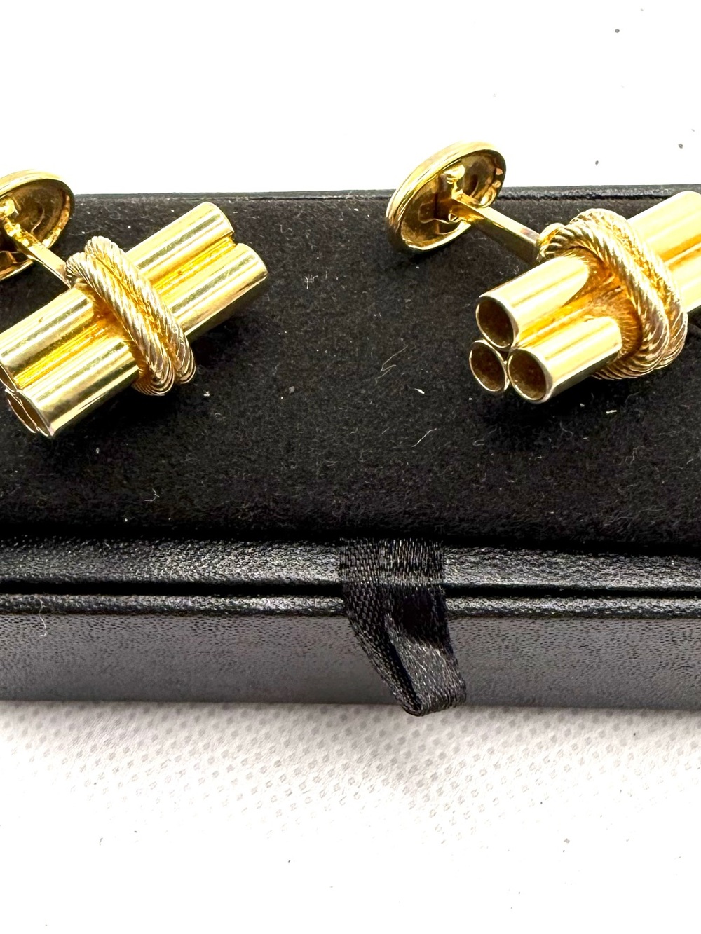 Vintage Gold Cufflinks with Triple Tube & Rope Detail